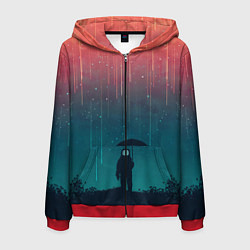 Толстовка 3D на молнии мужская Космический Дождь, цвет: 3D-красный