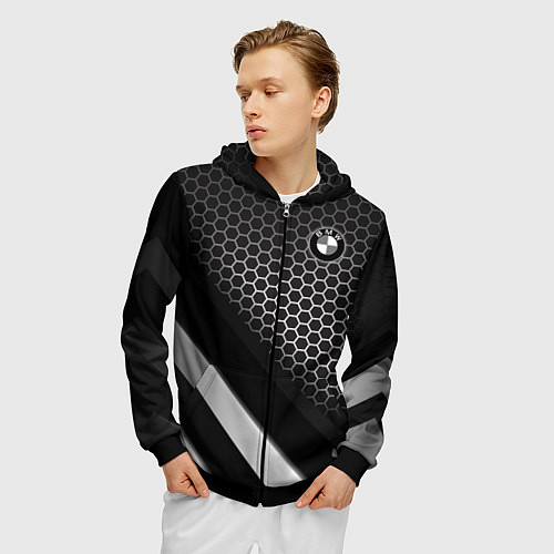 Мужская толстовка на молнии BMW / 3D-Черный – фото 3