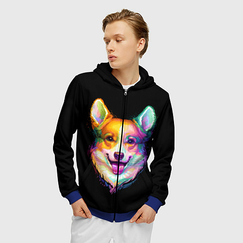 Мужская толстовка на молнии Корги / 3D-Синий – фото 3