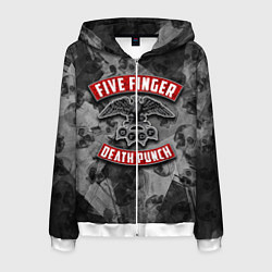 Толстовка 3D на молнии мужская Five Finger Death Punch, цвет: 3D-белый