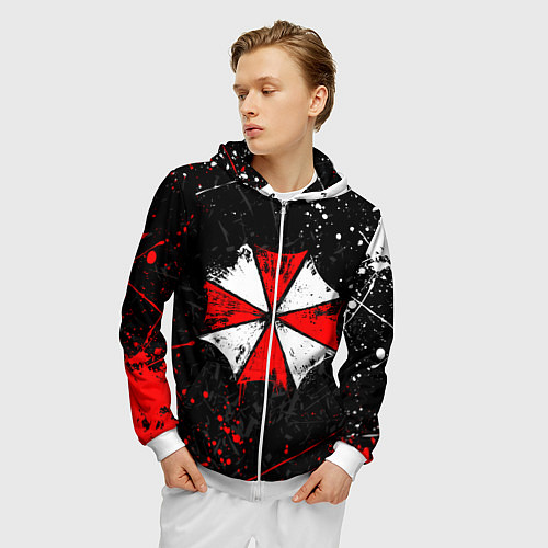Мужская толстовка на молнии RESIDENT EVIL UMBRELLA / 3D-Белый – фото 3