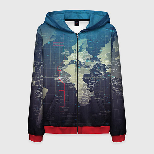 Мужская толстовка на молнии Карта мира / 3D-Красный – фото 1