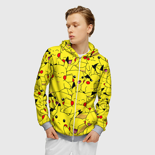 Мужская толстовка на молнии ПИКАЧУ / 3D-Меланж – фото 3