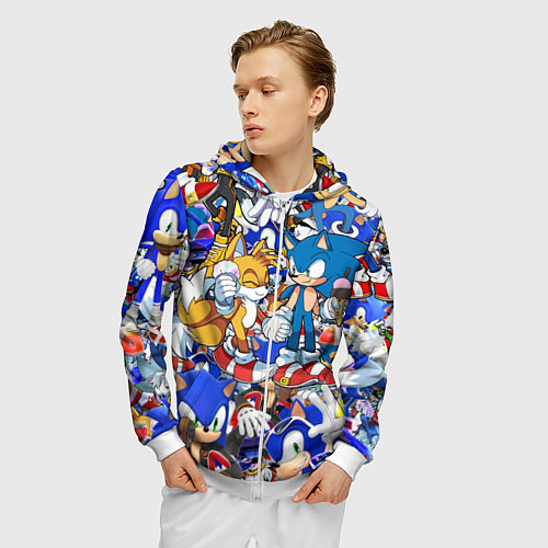 Мужская толстовка на молнии SONIC PATTERN / 3D-Белый – фото 3