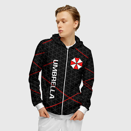 Мужская толстовка на молнии UMBRELLA CORP / 3D-Белый – фото 3