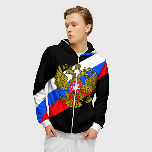 Мужская толстовка на молнии РОССИЯ / 3D-Белый – фото 3