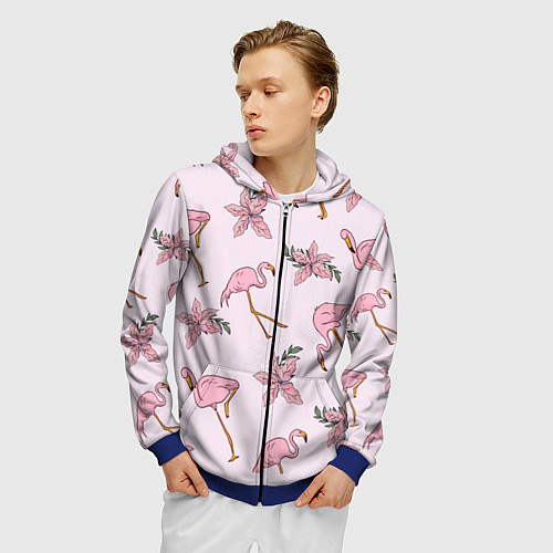 Мужская толстовка на молнии Розовый фламинго / 3D-Синий – фото 3