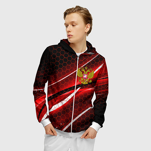 Мужская толстовка на молнии РОССИЯ / 3D-Белый – фото 3
