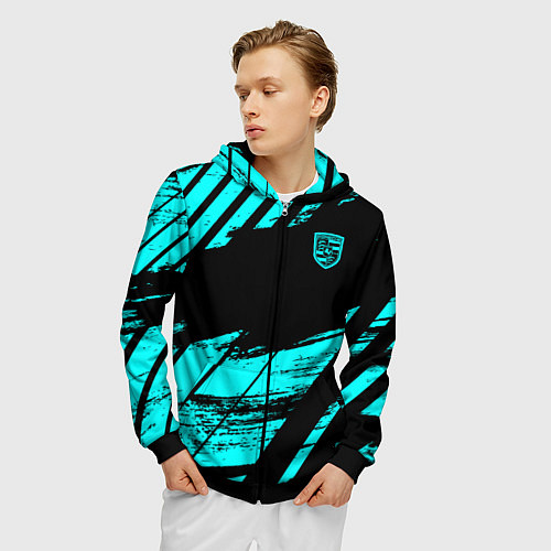 Мужская толстовка на молнии Porsche / 3D-Черный – фото 3