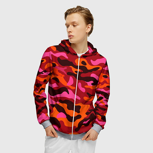 Мужская толстовка на молнии CAMOUFLAGE RED / 3D-Меланж – фото 3