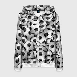 Толстовка 3D на молнии мужская Футбольные мячи много, цвет: 3D-белый