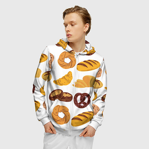 Мужская толстовка на молнии Булки / 3D-Белый – фото 3