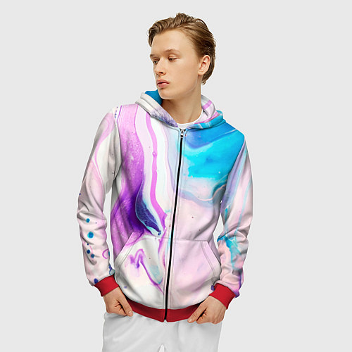 Мужская толстовка на молнии Акварельные разводы / 3D-Красный – фото 3