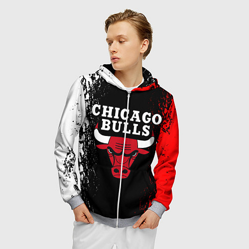 Мужская толстовка на молнии CHICAGO BULLS / 3D-Меланж – фото 3