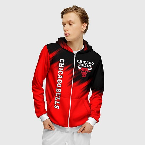 Мужская толстовка на молнии CHICAGO BULLS / 3D-Белый – фото 3