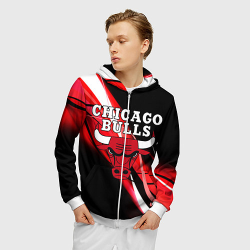 Мужская толстовка на молнии CHICAGO BULLS / 3D-Белый – фото 3