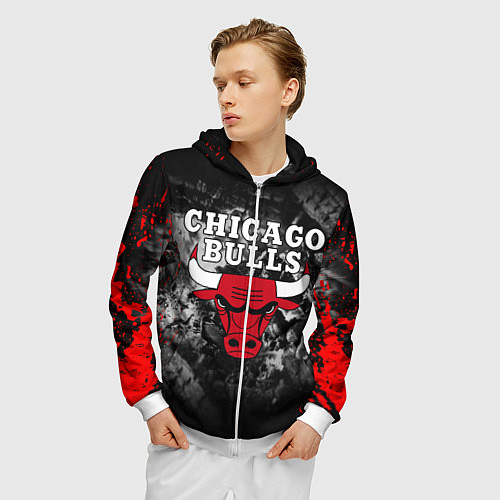 Мужская толстовка на молнии CHICAGO BULLS / 3D-Белый – фото 3