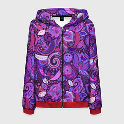 Толстовка 3D на молнии мужская Фиолетовый этнический дудлинг, цвет: 3D-красный