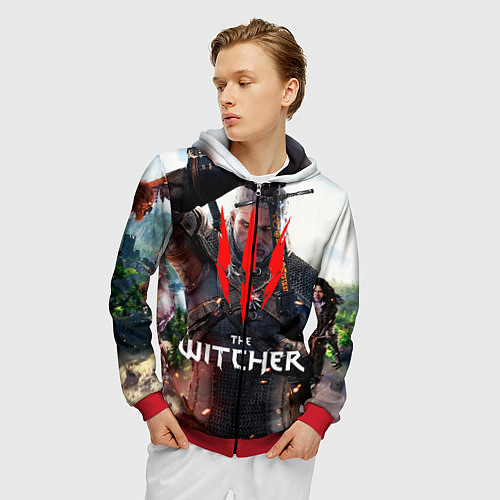 Мужская толстовка на молнии The Witcher / 3D-Красный – фото 3
