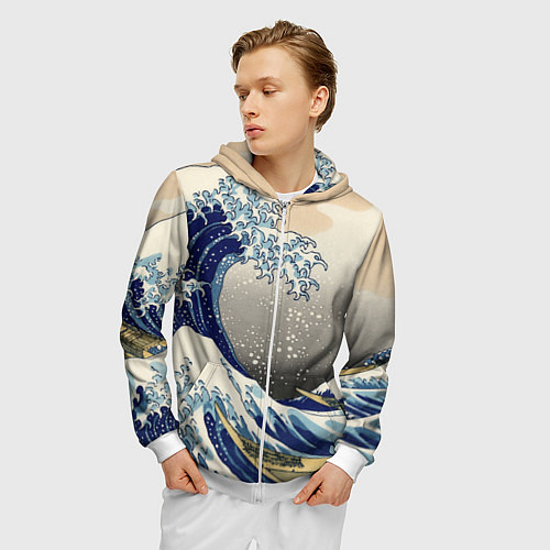 Мужская толстовка на молнии ЯПОНСКАЯ КАРТИНА / 3D-Белый – фото 3