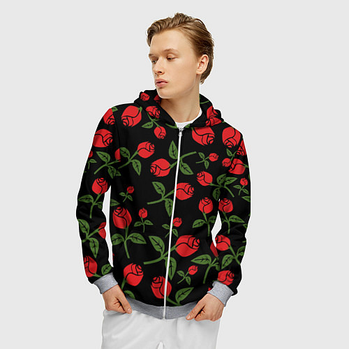 Мужская толстовка на молнии Roses Art / 3D-Меланж – фото 3
