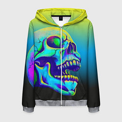 Толстовка 3D на молнии мужская Neon skull, цвет: 3D-меланж