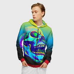 Толстовка 3D на молнии мужская Neon skull, цвет: 3D-красный — фото 2