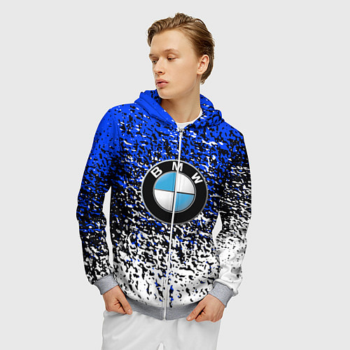 Мужская толстовка на молнии BMW / 3D-Меланж – фото 3
