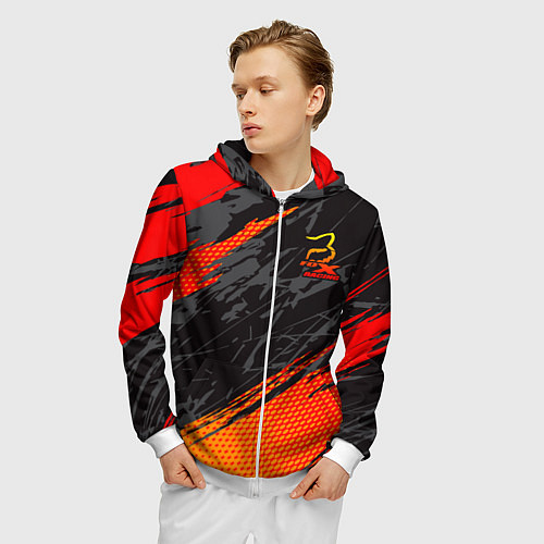 Мужская толстовка на молнии Форма для мотокросса FOX / 3D-Белый – фото 3