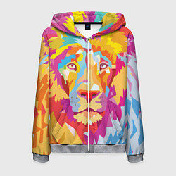 Толстовка 3D на молнии мужская Акварельный лев, цвет: 3D-меланж