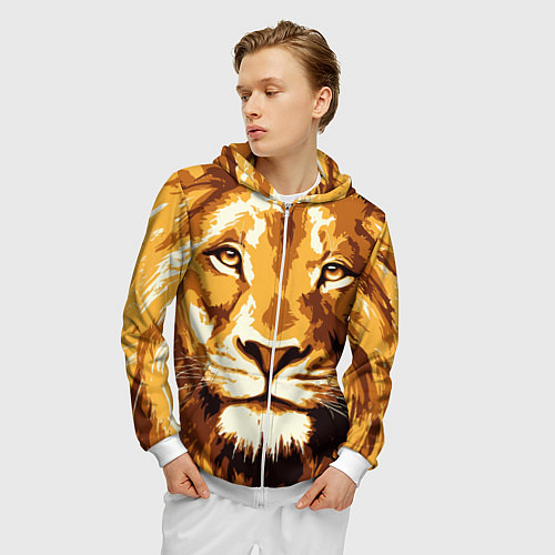 Мужская толстовка на молнии Взгляд льва / 3D-Белый – фото 3