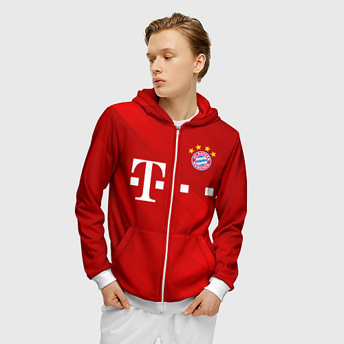 Мужская толстовка на молнии FC Bayern Munchen / 3D-Белый – фото 3