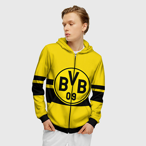 Мужская толстовка на молнии BORUSSIA DORTMUND / 3D-Черный – фото 3