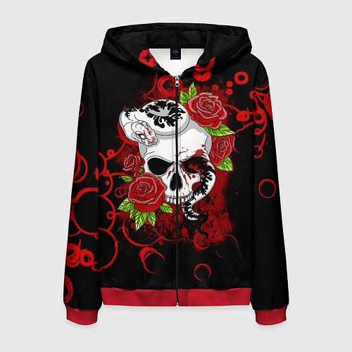 Мужская толстовка на молнии Череп и змея / 3D-Красный – фото 1