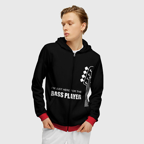 Мужская толстовка на молнии BASS PLAYER GUITAR / 3D-Красный – фото 3