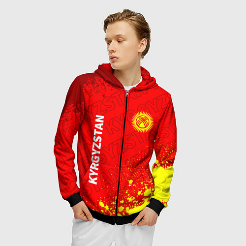 Мужская толстовка на молнии КИРГИЗИЯ / 3D-Черный – фото 3
