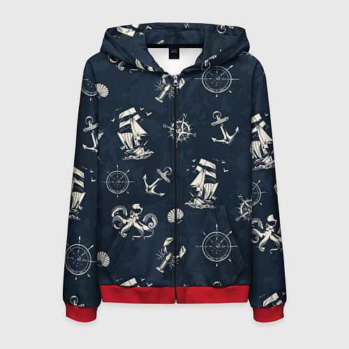 Мужская толстовка на молнии Nautical art / 3D-Красный – фото 1