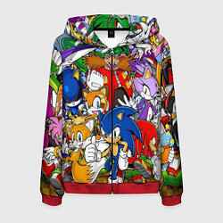 Толстовка 3D на молнии мужская Sonic, цвет: 3D-красный