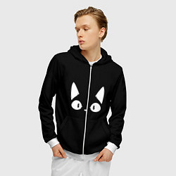Толстовка 3D на молнии мужская Кошачья мордочка, цвет: 3D-белый — фото 2