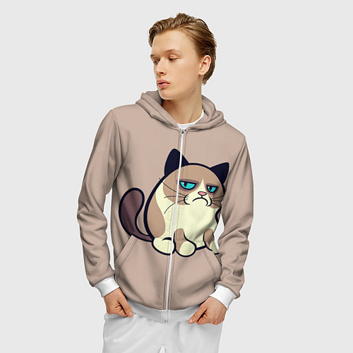 Мужская толстовка на молнии Великий Grumpy Cat / 3D-Белый – фото 3