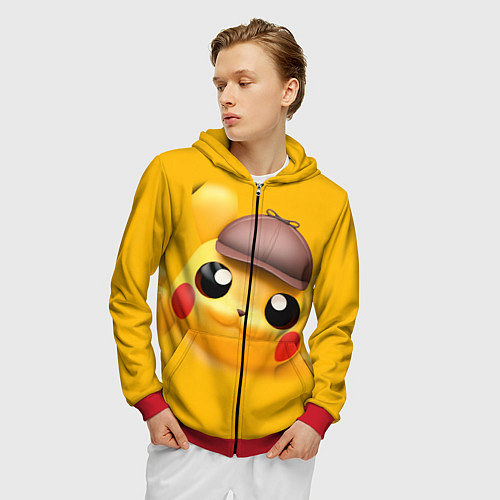 Мужская толстовка на молнии Pikachu Pika Pika / 3D-Красный – фото 3