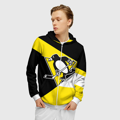 Мужская толстовка на молнии Pittsburgh Penguins Exclusive / 3D-Белый – фото 3