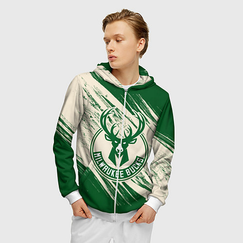 Мужская толстовка на молнии Милуоки Бакс / 3D-Белый – фото 3