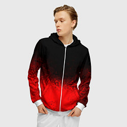 Толстовка 3D на молнии мужская КРАСНО-ЧЕРНЫЙ ГРАДИЕНТ, цвет: 3D-белый — фото 2