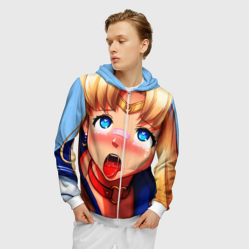 Мужская толстовка на молнии SAILOR MOON AHEGAO / 3D-Белый – фото 3