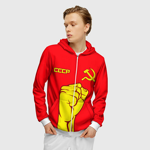Мужская толстовка на молнии СССР / 3D-Белый – фото 3