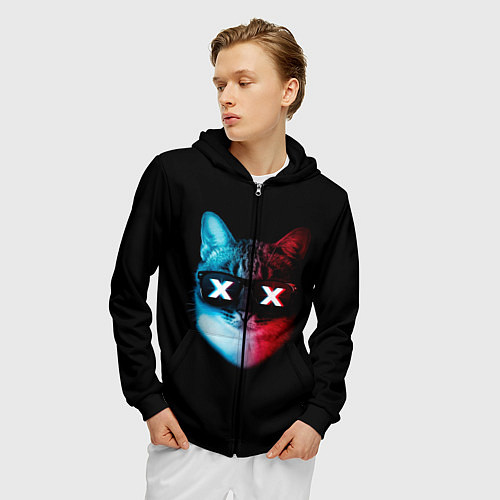 Мужская толстовка на молнии Кот XX / 3D-Черный – фото 3