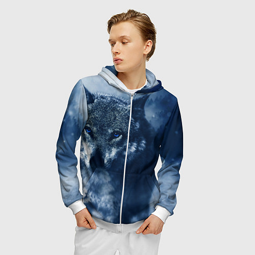 Мужская толстовка на молнии Красивый волк / 3D-Белый – фото 3