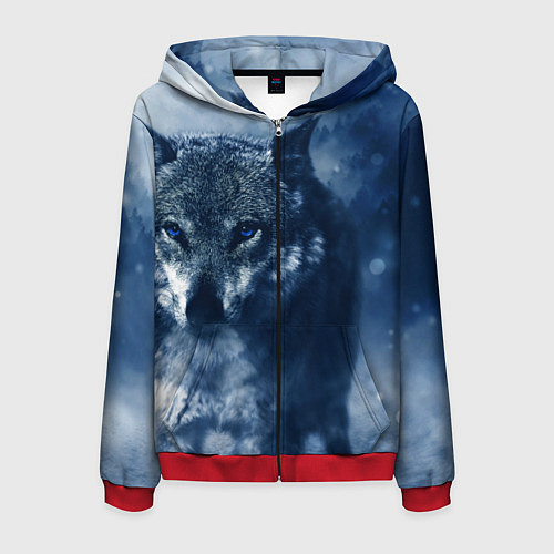 Мужская толстовка на молнии Красивый волк / 3D-Красный – фото 1