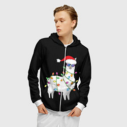 Толстовка 3D на молнии мужская Рождественская Лама, цвет: 3D-белый — фото 2